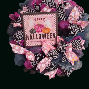 Pink & Gray Halloween Wreath-1