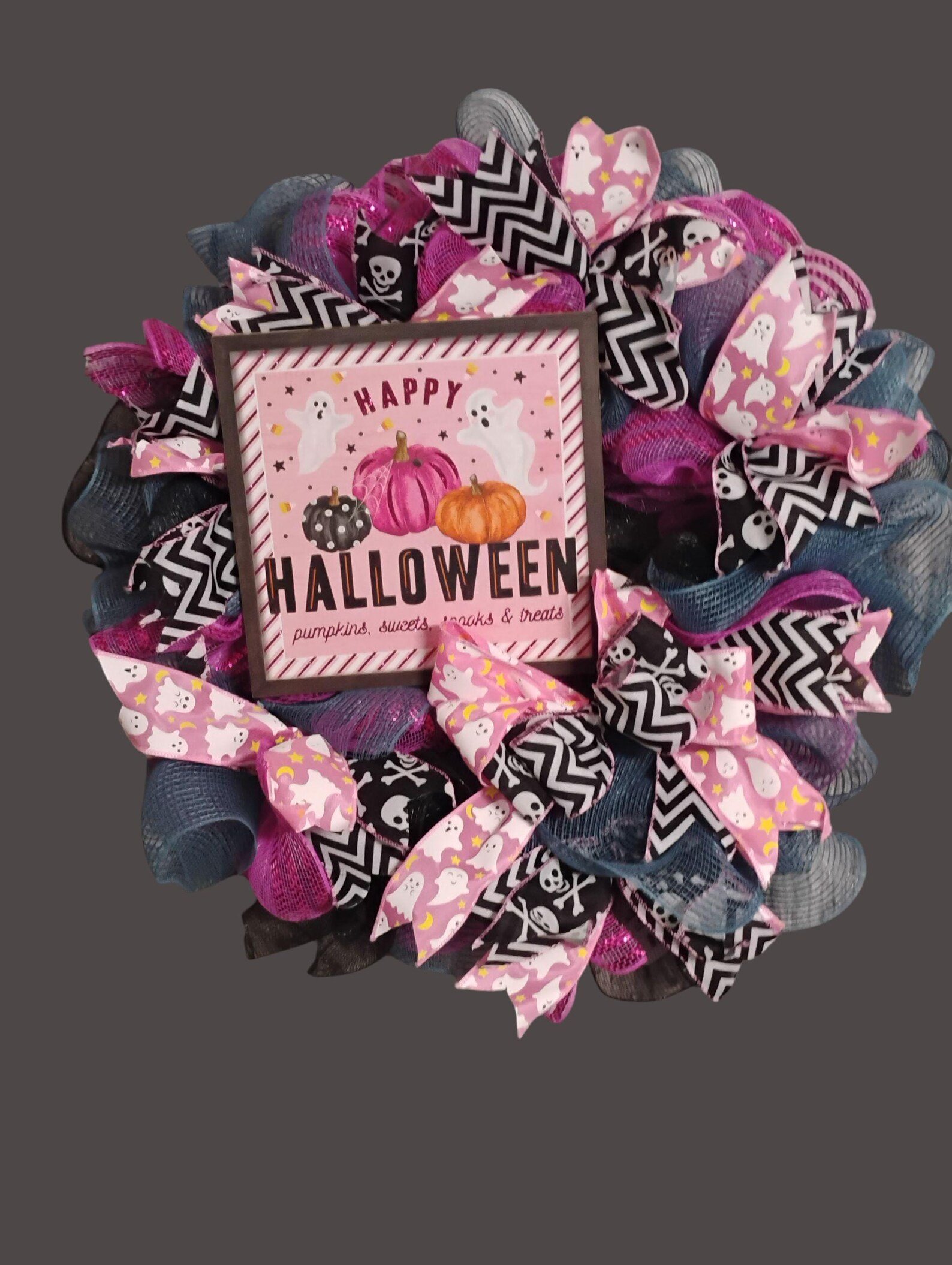 Pink & Gray Halloween Wreath